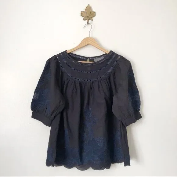 Anthropologie Navy Blue Peasant Blouse NWT - Picture 1 of 10